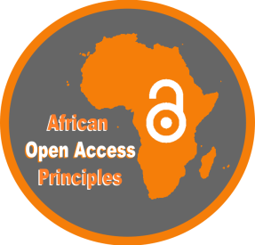 The logo of the African Open Access Principles which includes the shape of the African continent and the open access sign, an open padlock