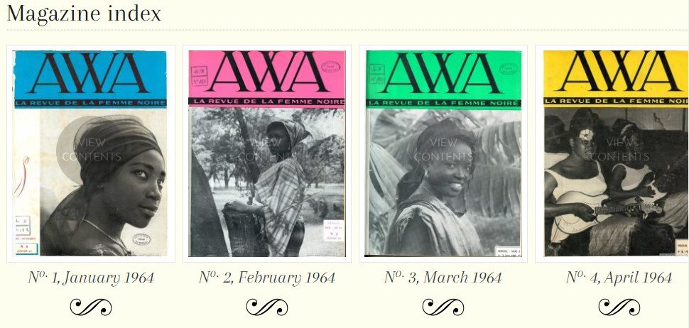 The title pages of four AWA magazines